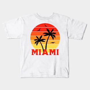 Vintage Colorful  Miami sunset palm trees Kids T-Shirt